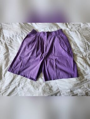 Fox Purple High-Waist Pleated Cotton Bermuda Shorts